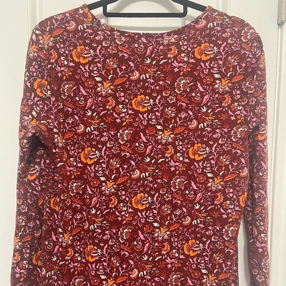 Land's End LIKE NEW 100% cotton burgundy floral midi length casual dress M - Picture 3 of 5